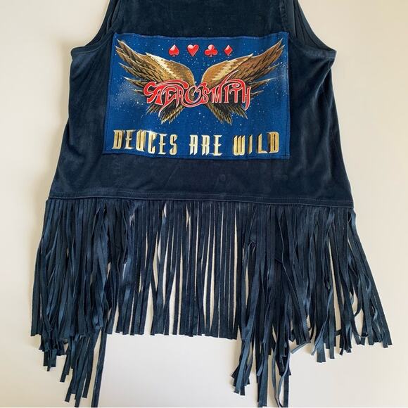 Via Penny Lane Reworked Apparel | Aerosmith Vegas Tour Navy Suede Fringe Vest XS - Picture 9 of 9